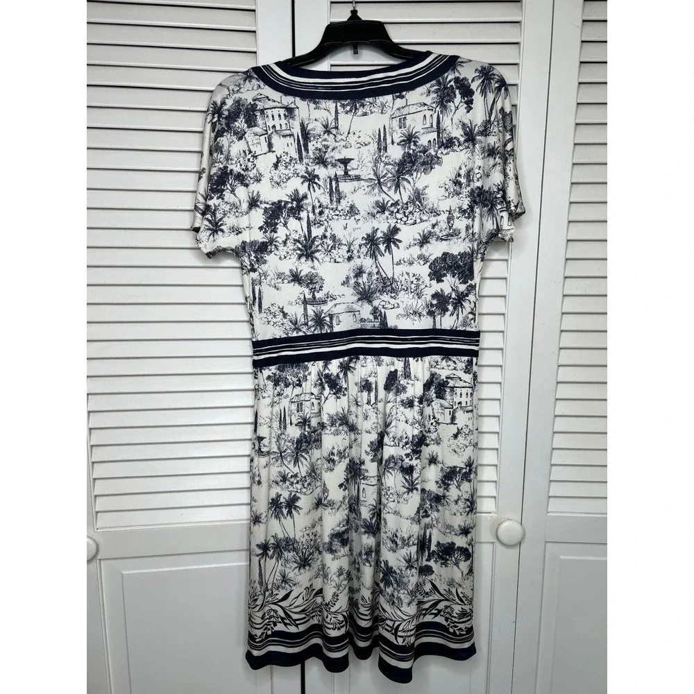 Tory Burch Toile De Jouy Grandmillennial Coastal Chic Mini Dress Navy White
